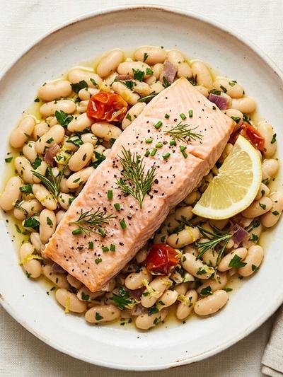 Steamed Salmon over Cannellini Beans: Italian-Inspired GLP-1 Lunch