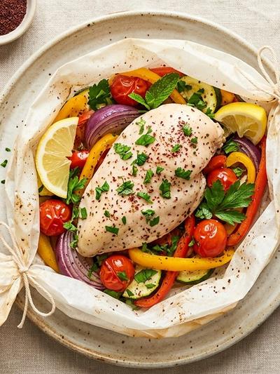 Turkish Parchment-Steamed Chicken with Sumac Vegetables: GLP-1 Dinner