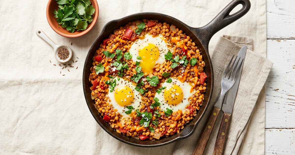 Tunisian Caraway Egg and Red Lentil Skillet: GLP-1 Protein Snack